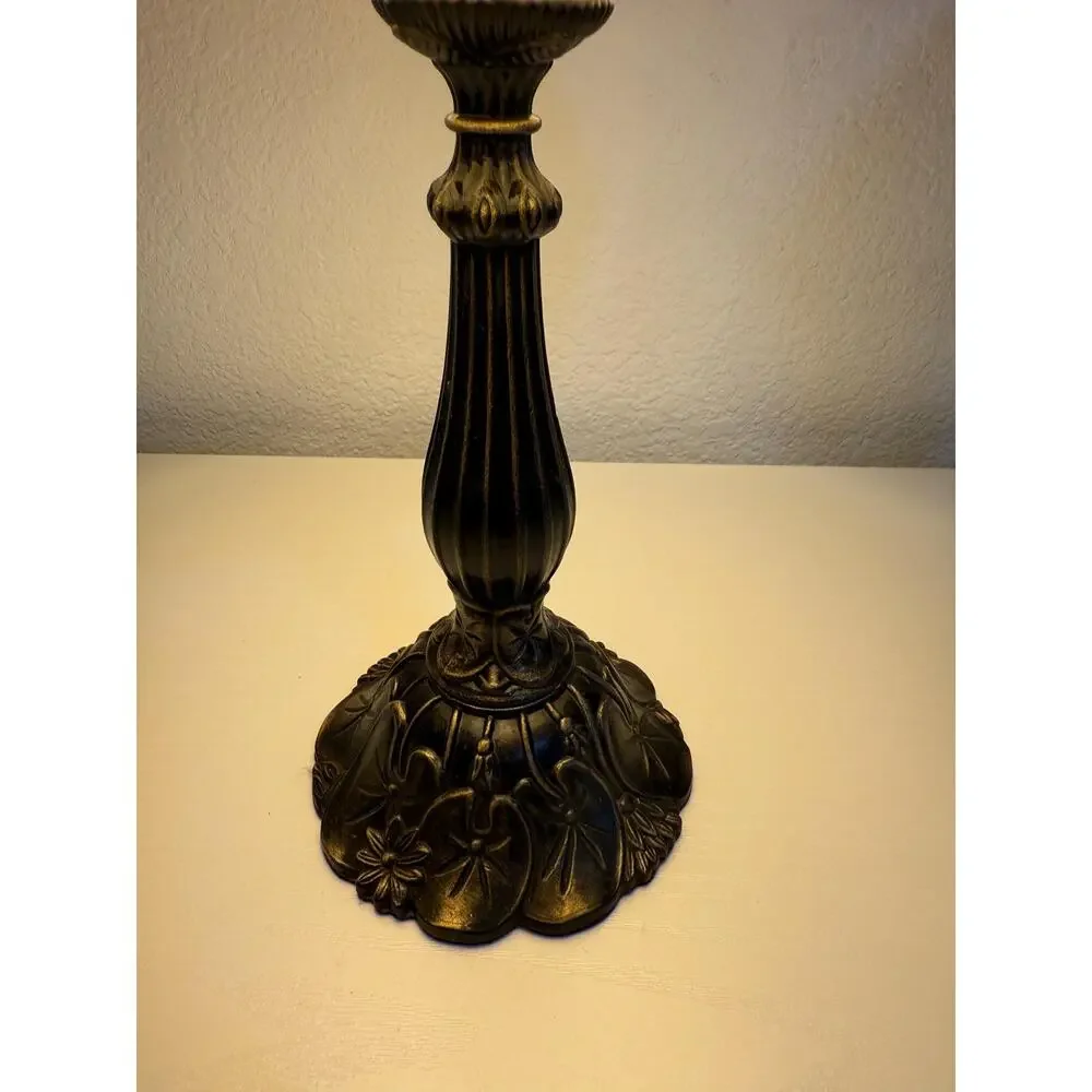 Vintage 1950s Style Brass Table Lamp, Floral Relief Base, Cream Fringed Shade